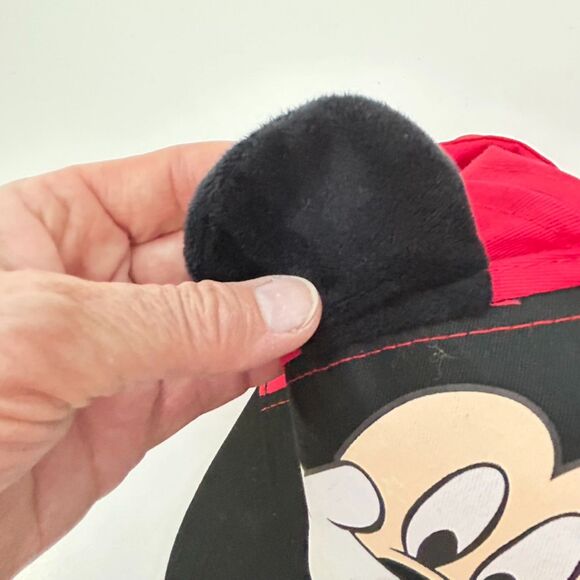 Disney Mickey Mouse Black Red Hands On Mouth Plush Ears Baseball Cap Youth - Picture 10 of 10